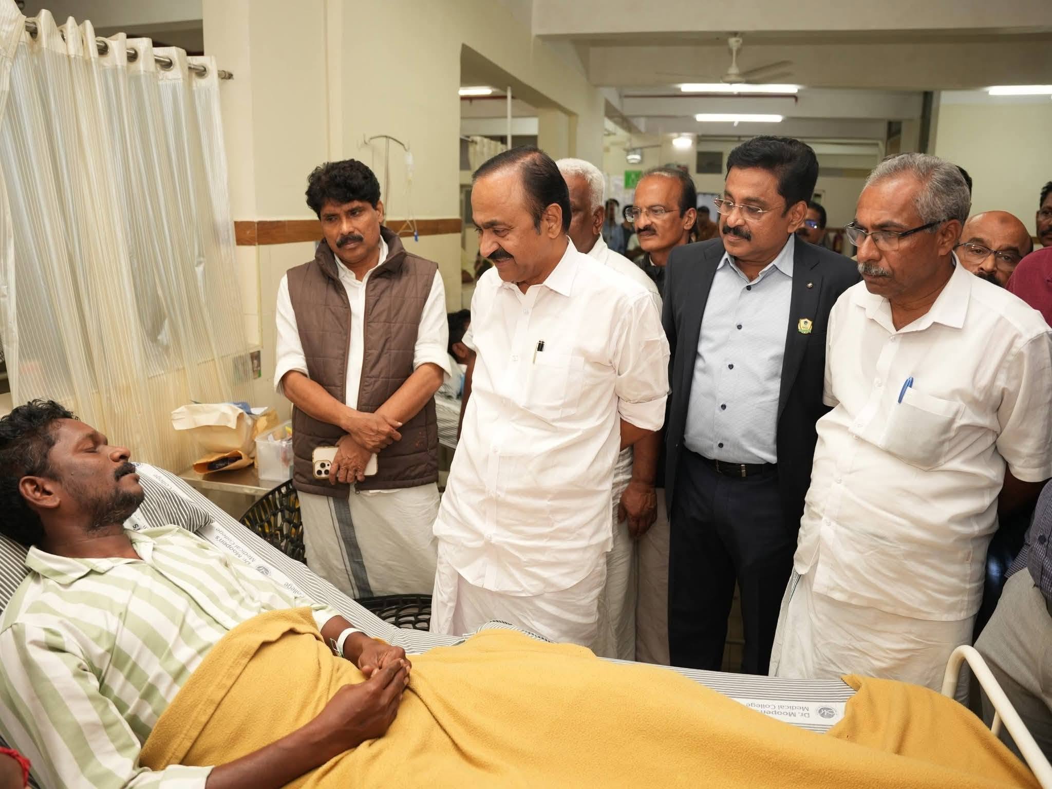 The Hon’ble Chief Minister, Shri V. D. Satheesan, visited the victims of the Kalladi landslide at Dr. Moopen’s Medical College.